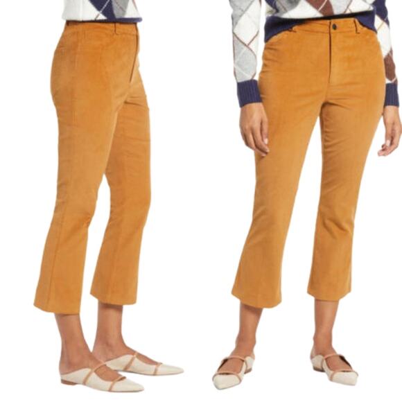 Halogen x Atlantic Pacific Flare Crop Pants Size 16 Cognac Brown Stretch Boho - Picture 1 of 10